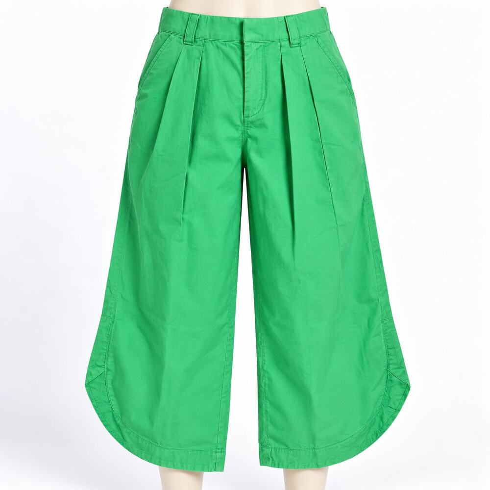 Anthropologie Maeve Green Curved Leg Cotton Pants Women's Small S Pleated